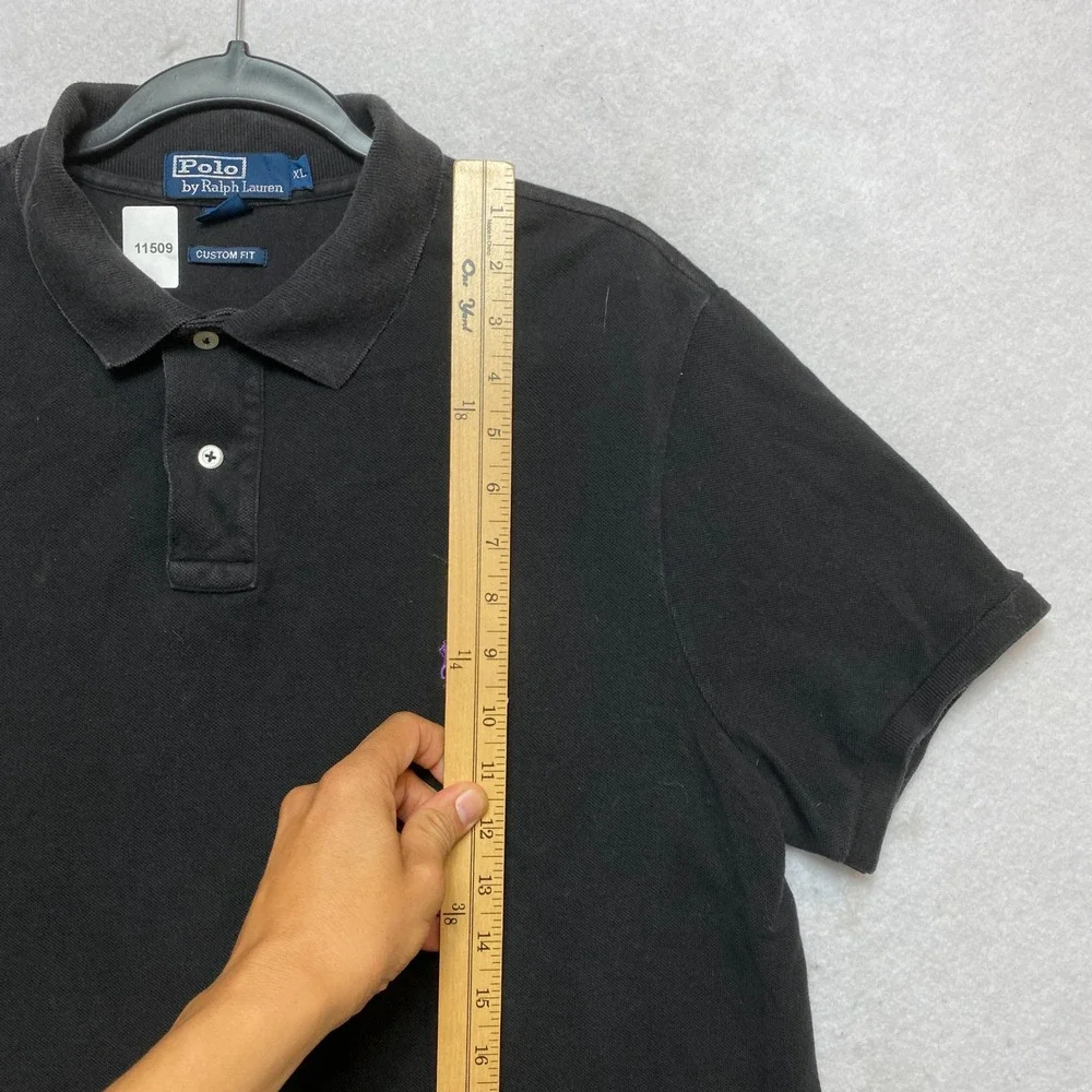 Polo Ralph Lauren Polo Shirt Mens XL Black Short Sleeve Custom Fit Purple Pony